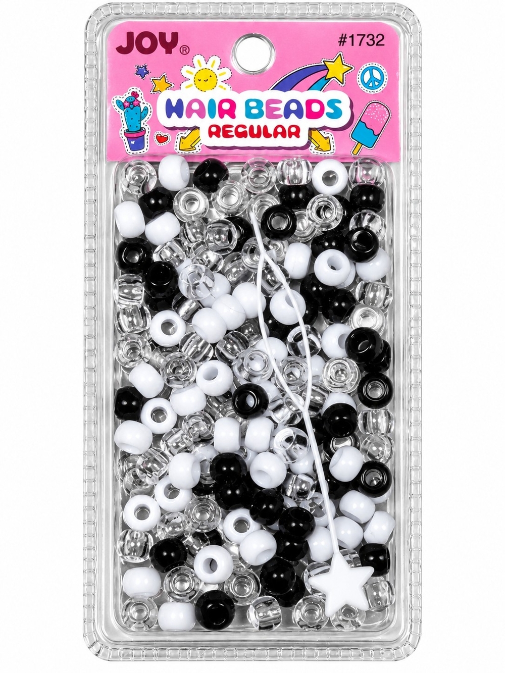 Black, White & Clear Kids Hair Beads - Regular